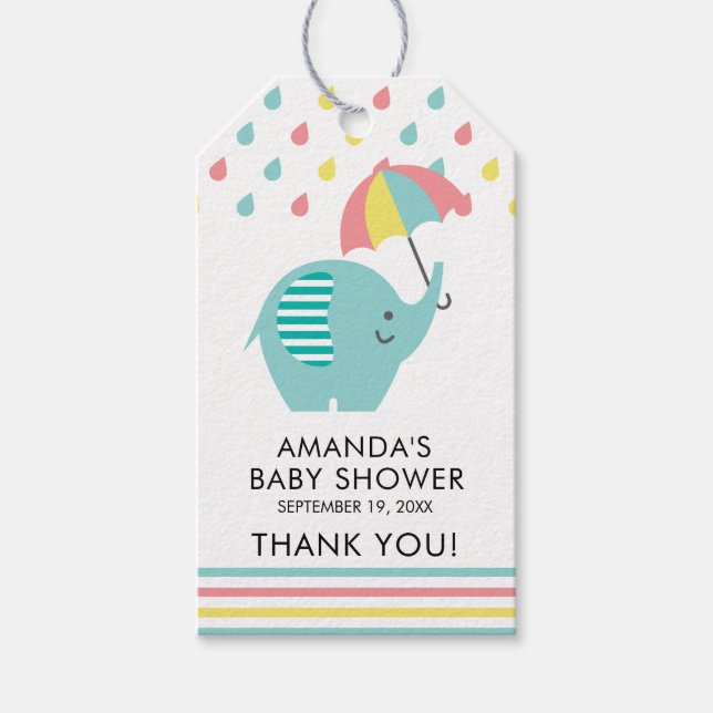 FUN ELEPHANT Baby Shower Favour Gift Tag (Front)