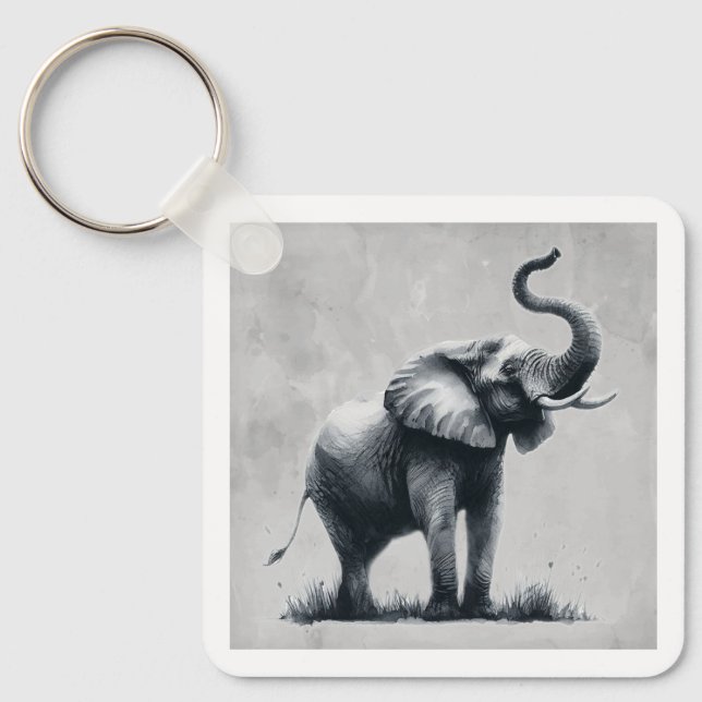 Fun Elephant Big First Impression Quote Animal Art Key Ring (Front)
