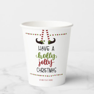 Fun Elf Holly Jolly Christmas Personalised Paper Cups