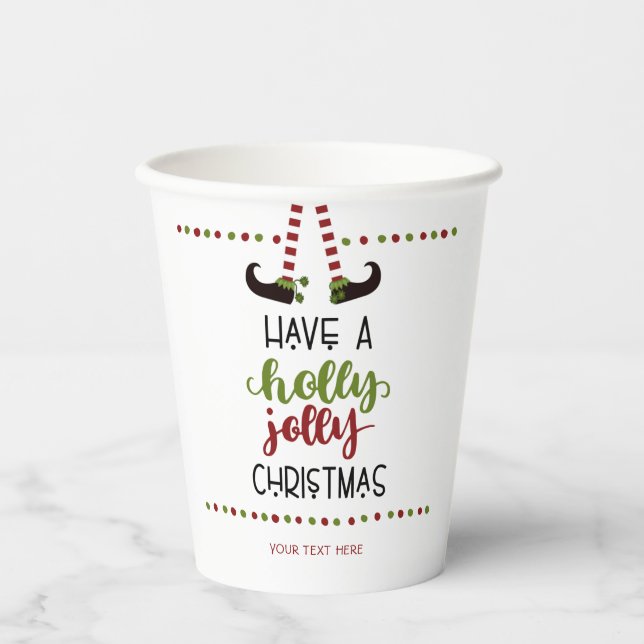 Fun Elf Holly Jolly Christmas Personalised Paper Cups (Front)