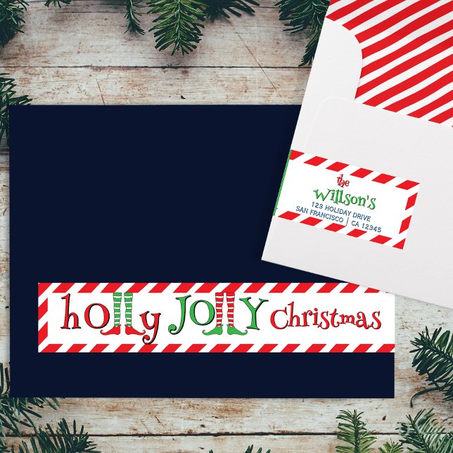 Fun Elf Legs Holly Jolly Christmas  Wrap Around Label (Creator Uploaded)