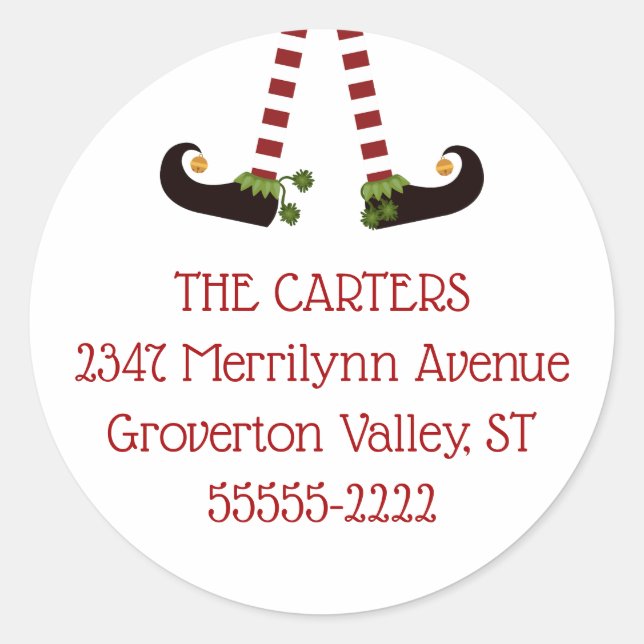 Fun Elf Legs Return Address Classic Round Sticker (Front)