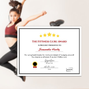 Fun Employee Award Certificate - Fittness Guru