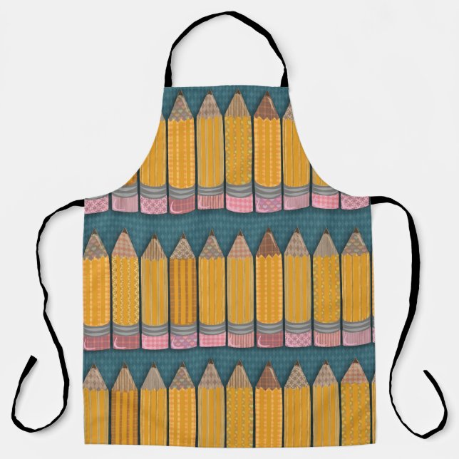 Fun Epic Illustrated Yellow Pencil Pattern Apron (Front)