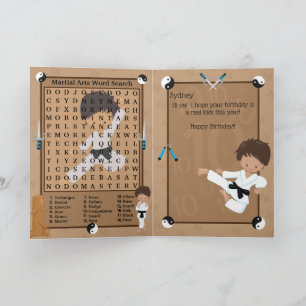 Fun Ethnic Boys Karate Word Search Happy Birthday Card