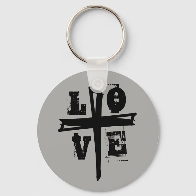 fun exciting CROSS with LOVE lettering | Key Ring (Front)
