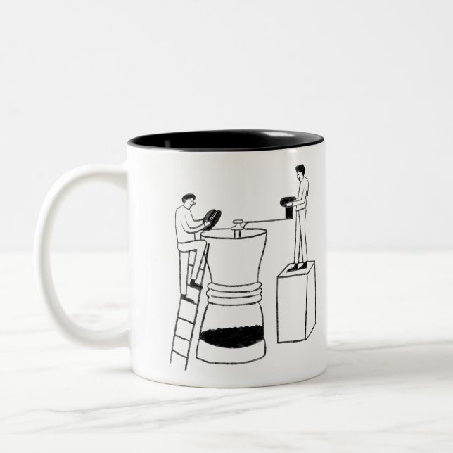 FUN Expres BLACK & WHITE freehand drawing original Two-Tone Coffee Mug (Left)