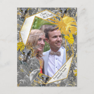 Fun Expressive in Yellow and Grey plant leaves Announcement Postcard