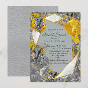 Fun Expressive in Yellow and Grey plant leaves Invitation