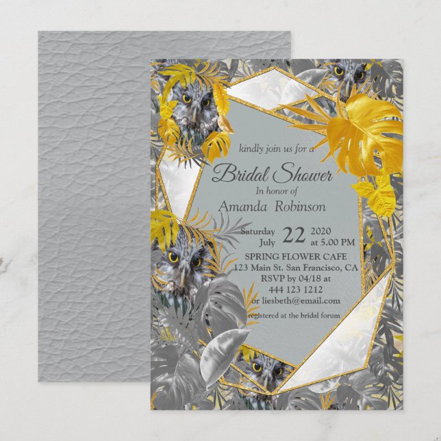 Fun Expressive in Yellow and Grey plant leaves Invitation (Front/Back)