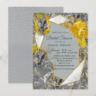 Fun Expressive in Yellow and Grey plant leaves Invitation