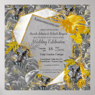 Fun Expressive in Yellow and Grey plant leaves Poster