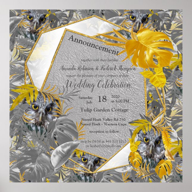 Fun Expressive in Yellow and Grey plant leaves Poster (Front)