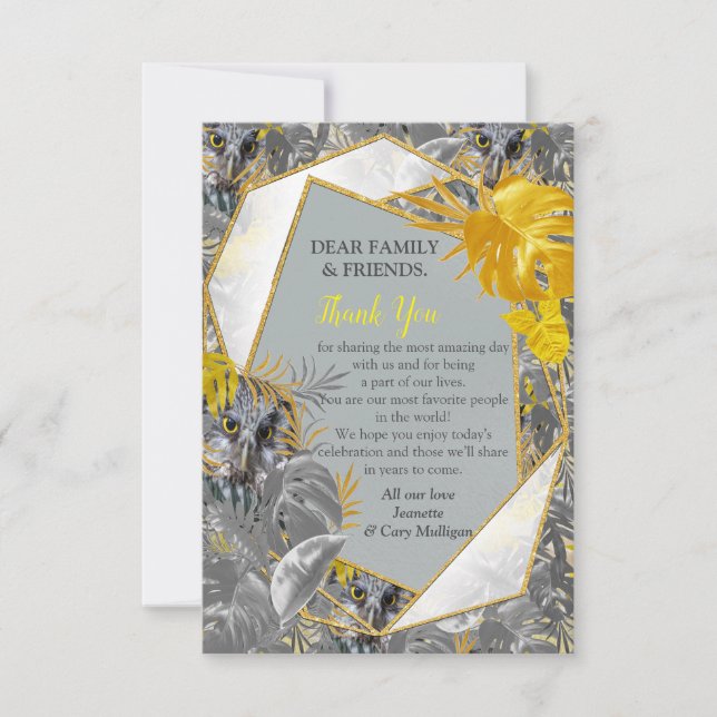 Fun Expressive in Yellow and Grey plant leaves RSVP Card (Front)