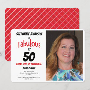 Fun Fabulous at 50 Red and Black Birthday Party Invitation