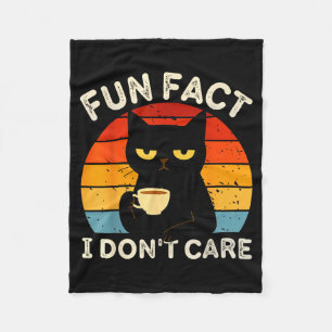 Fun Fact I Don't Care Funny Black Cat Saying Quote Fleece Blanket
