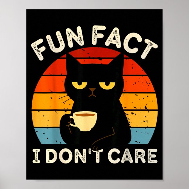 Fun Fact I Don't Care Funny Black Cat Saying Quote Poster (Front)