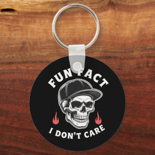 Fun Fact I Don't Care Funny Skeleton Saying Quote Key Ring
