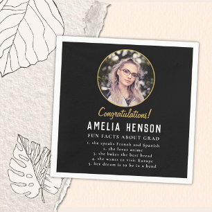 Fun Fact Simple Black Graduate Photo Graduation Napkin