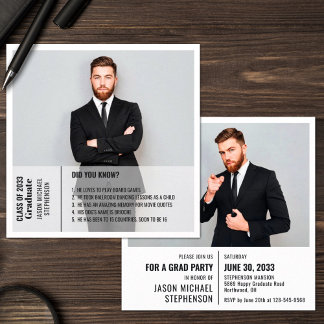 Fun facts 2 photo modern graduation announcement