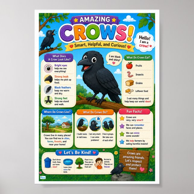 Fun Facts About Crows For Kids Poster (Front)