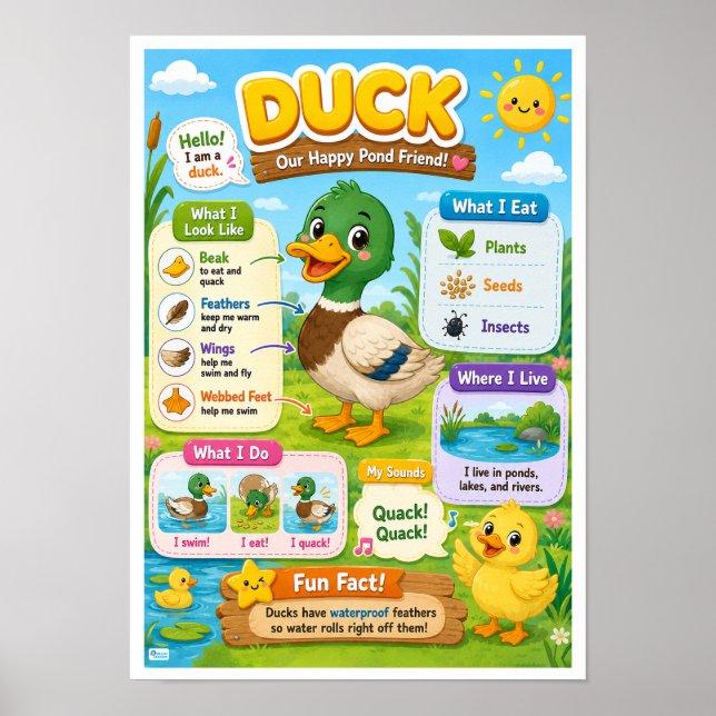 Fun Facts About Duck For Kids Poster (Front)