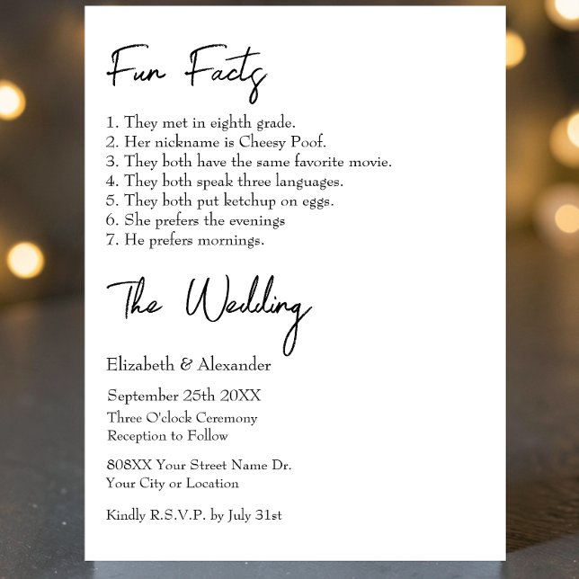 Fun Facts about the Bride and Groom Modern Wedding Invitation (Creator Uploaded)