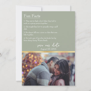 Fun Facts about the Bride & Groom Photo Sage Green Invitation