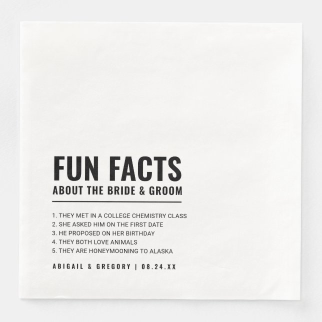 Fun Facts About The Bride + Groom Wedding  Napkin (Front)