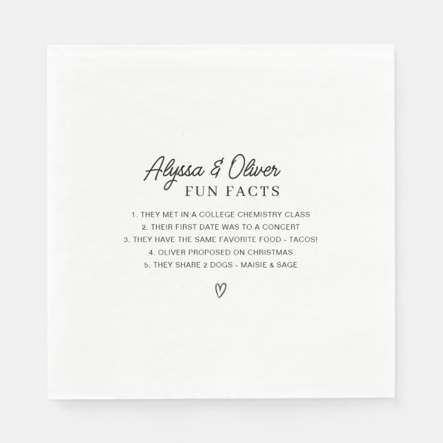 Fun Facts About The Couple Wedding Napkin (Front)