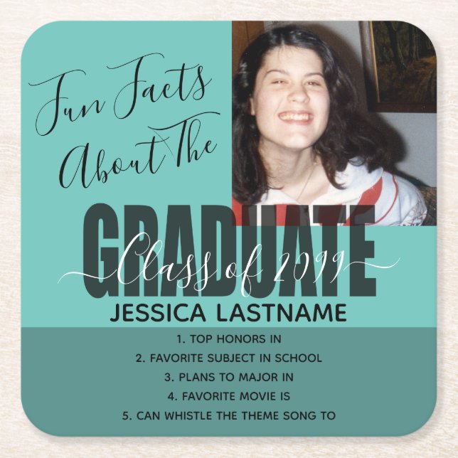 Fun Facts About the Graduate Any Year Photo Square Paper Coaster (Front)