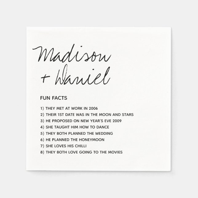 Fun Facts About The Newlyweds Modern Wedding Napkin (Front)