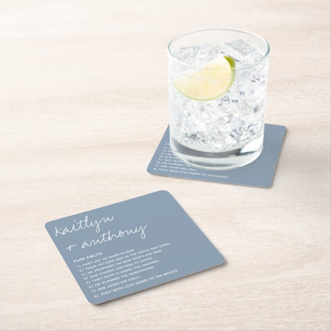 Fun Facts About The Newlyweds Modern Wedding Square Paper Coaster (Insitu)
