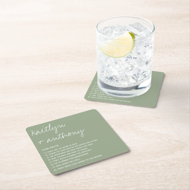 Fun Facts About The Newlyweds Modern Wedding Square Paper Coaster (Insitu)