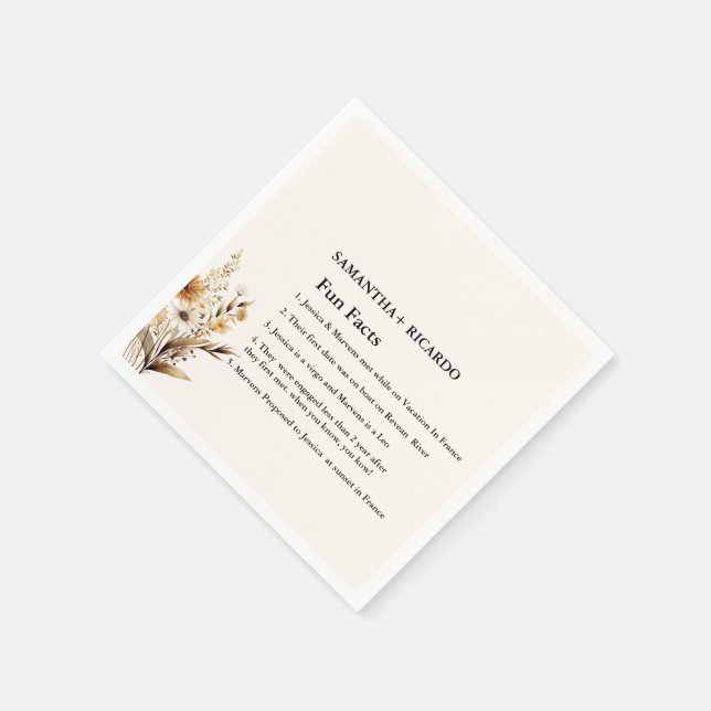 Fun Facts About The Newlyweds Wildflower wedding Napkin (Corner)