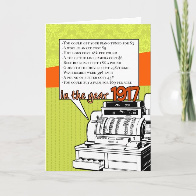 Fun Facts Birthday – Cost of Living in 1917 Card (Front)