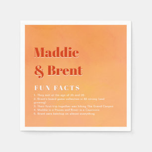 Fun Facts Bold Modern Orange Sunset Joyful Wedding Napkin