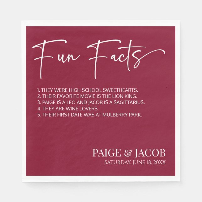 Fun Facts Burgundy White Classic Minimal Wedding Napkin (Front)