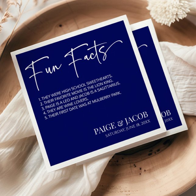 Fun Facts Dark Navy White Classic Minimal Wedding Napkin (Creator Uploaded)