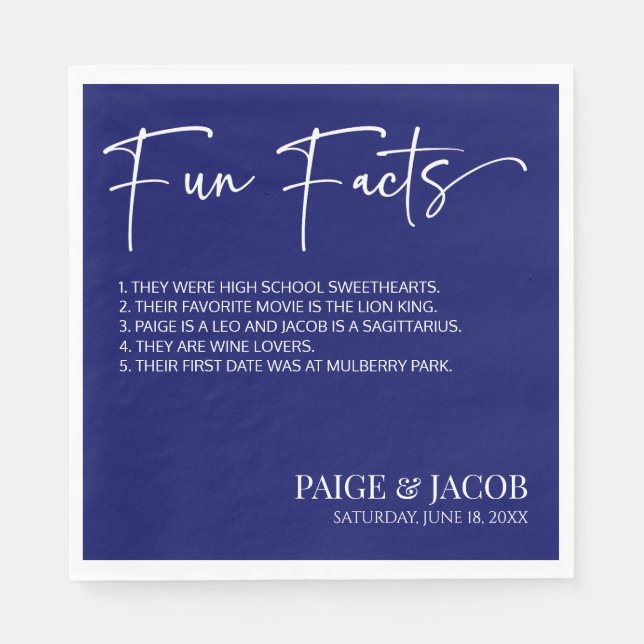 Fun Facts Dark Navy White Classic Minimal Wedding Napkin (Front)
