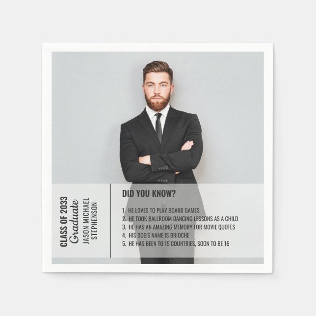 Fun facts did you know graduation photo modern napkin (Front)