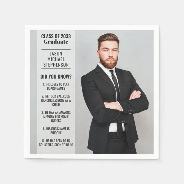 Fun facts did you know graduation photo modern napkin (Front)