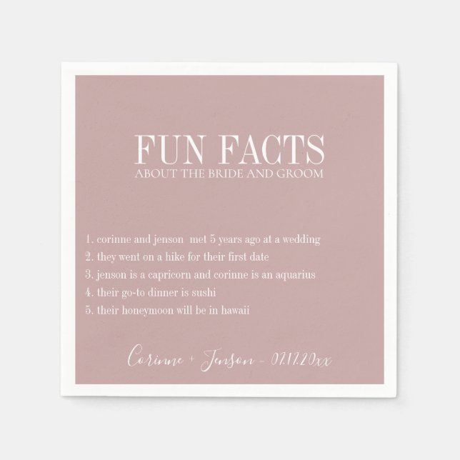 Fun Facts Dusty Mauve Personalised Napkin (Front)
