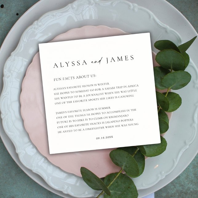 Fun Facts Elegant Black & White Wedding Napkin (Creator Uploaded)
