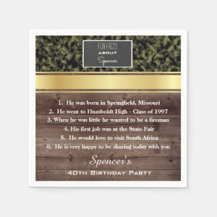 "Fun Facts"  Elegant Camouflage Birthday Party Napkin
