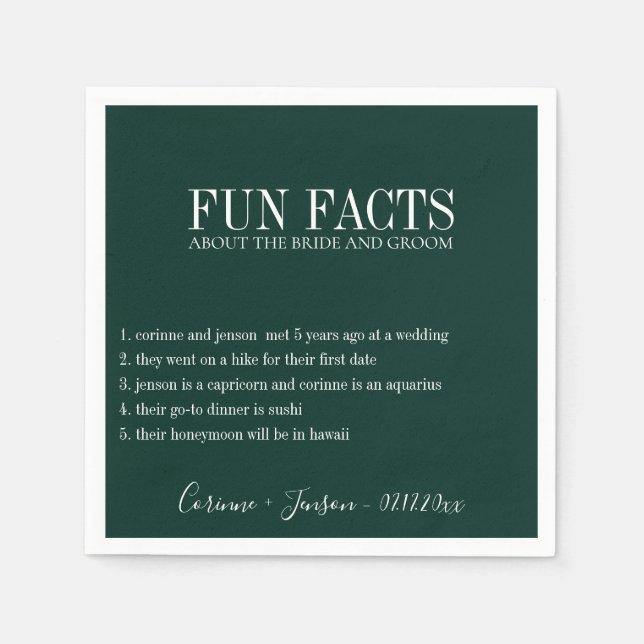 Fun Facts Emerald Green Personalised Napkin (Front)
