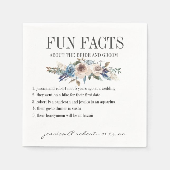 Fun Facts Floral Personalised Napkin (Front)