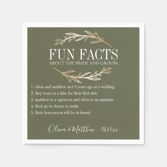 Fun Facts Gold Botanical Personalised Napkin (Front)