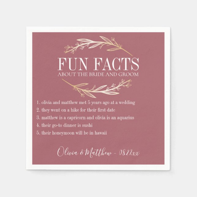Fun Facts Gold Botanical Personalised Napkin (Front)