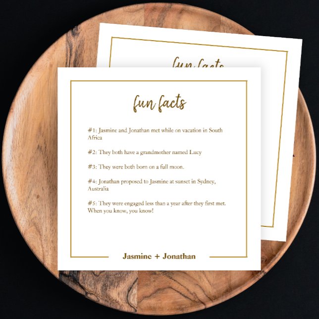 Fun Facts Gold Minimalist Wedding Paper Napkin (Creator Uploaded)
